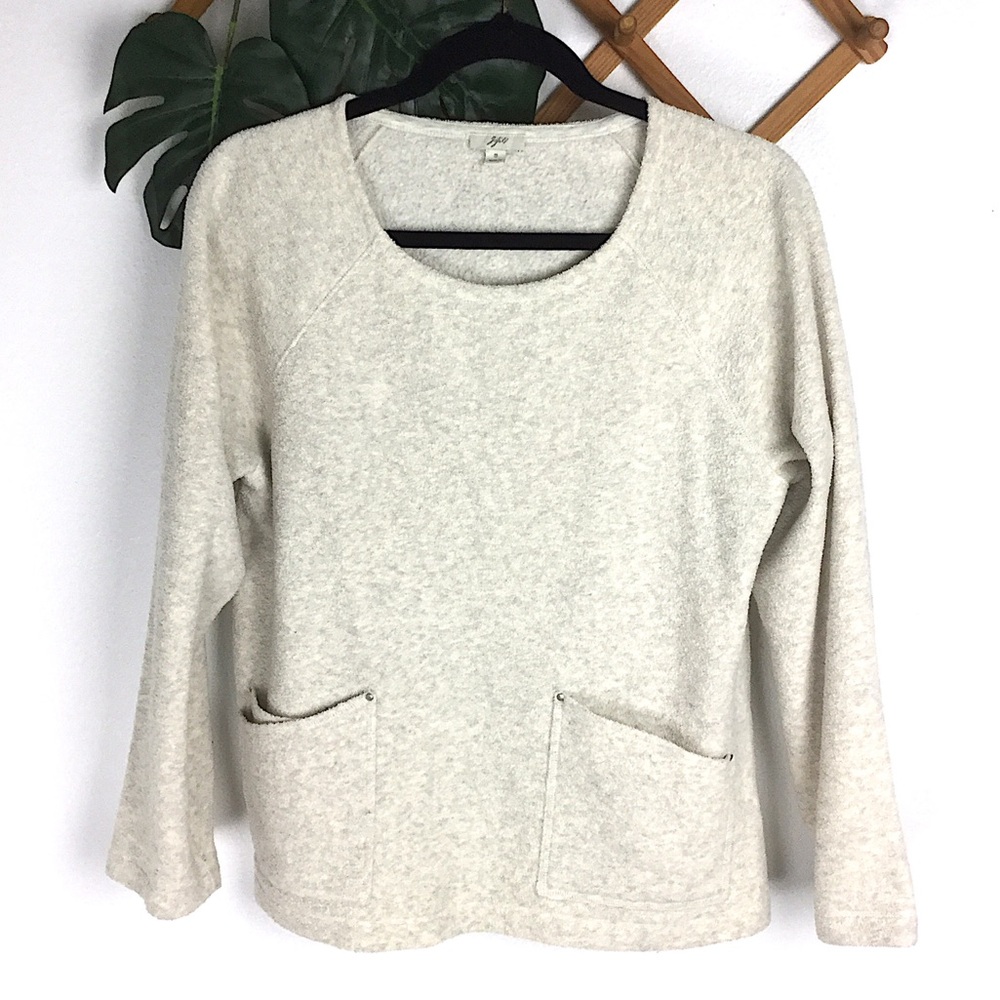 J. Jill | Cream Grey Fuzzy Teddy Sweater Small